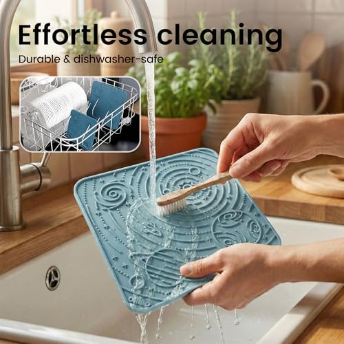 OHMO Large Lick Mat for Dogs&Cats, Space Pattern, 2pcs, Dark&Light Blue