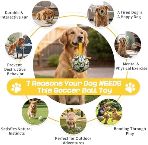 Dog Soccer Ball with Straps, 6 Inch for Small and Medium Dogs, A