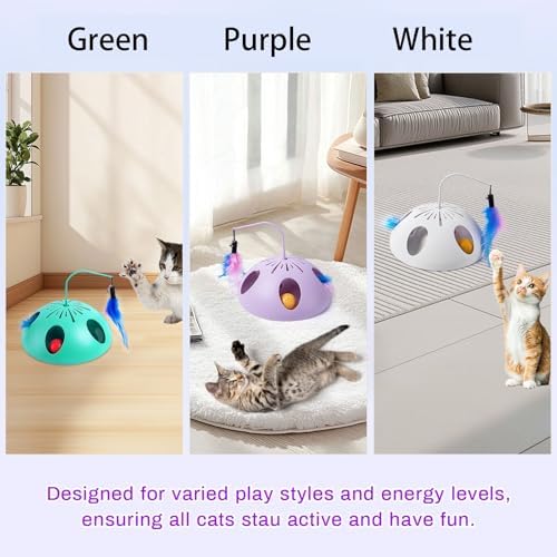Cat Toys, Interactive Cat Toy for Indoor Cats, Automatic Interactive Kitten Toy, Fluttering Feather, Track Balls, Rotating Track Feather Enrichment Kitty Toys for Multi-cat Family (White)