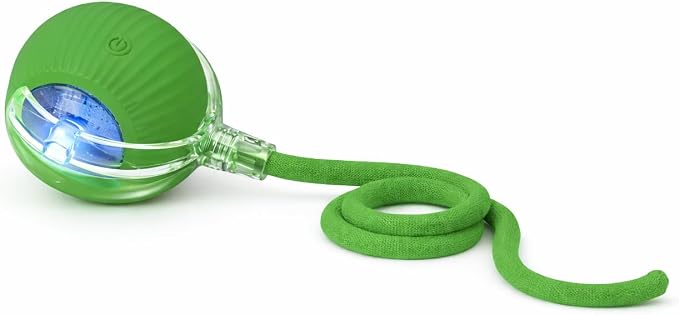 Interactive Rolling Cat Ball Toy with String, Motion Activated Automatic Cat Toy, USB Type C Rechargeable LED Light Pet Toy for Indoor Cats (Green)