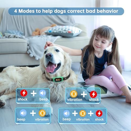 Dog Bark Collar, Rechargeable Bark Collar for Large Dog, IP67 Waterproof Anti Barking Collar Dogs with Adjustable Sensitivity for Medium and Small Dogs (Blue)