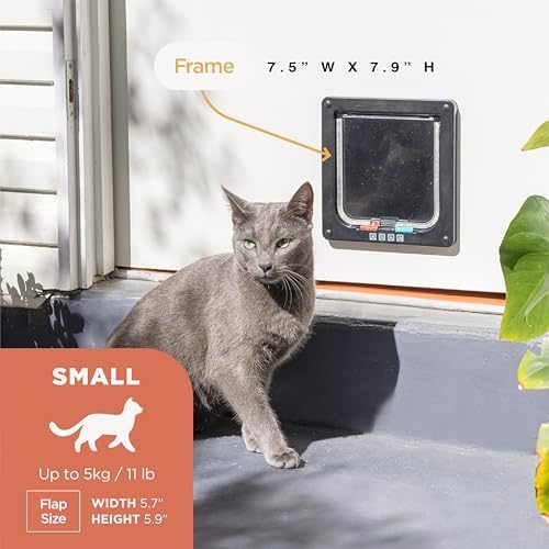 Hakuna Pets Small Pet Door for Doors, Cat Door with 2-Way Locking Flap, Easy Install for Interior & Exterior Doors, Pets up to 11 lbs, Black