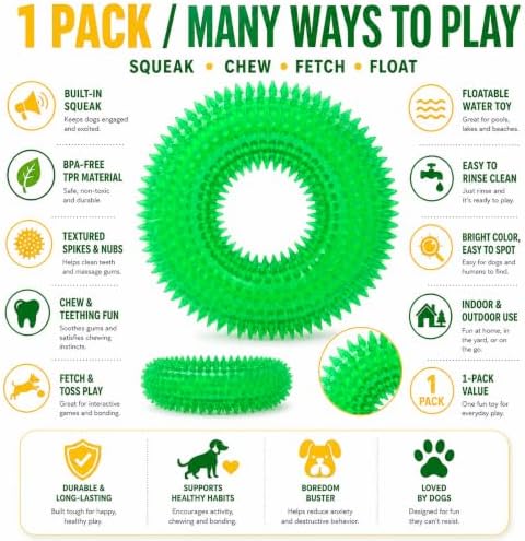 Squeaky Dog Toys for Aggressive Chewers, Floating Donut Ring for Large Dogs