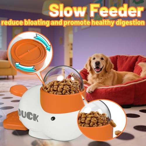 Dog Interactive Treat Dispenser Toy Food Puzzle Slow Feeder Duck-Shaped Dog Puzzle Feeders for Small Medium Dogs Cats IQ Training Reduces Bloating for Healthy Eating (White)