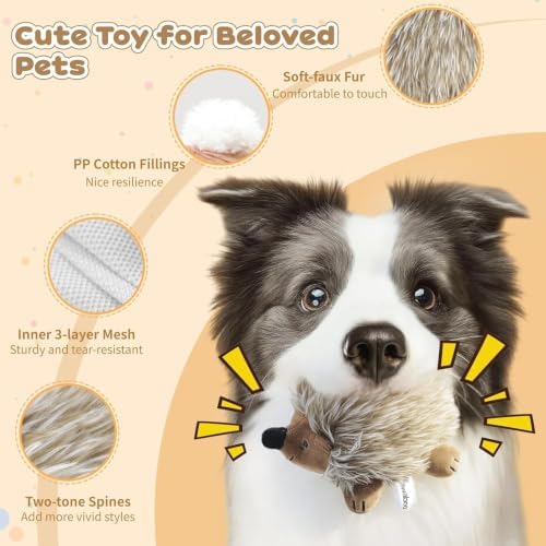 Pawaboo Hedgehog Plush Dog Toy, Squeaky Dog Chew Toy Soft Plush