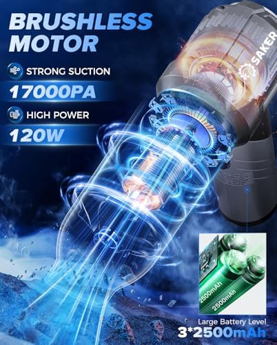 Saker Handheld Car Vacuum Cordless Portable 17000PA Foldable HL133 Silver