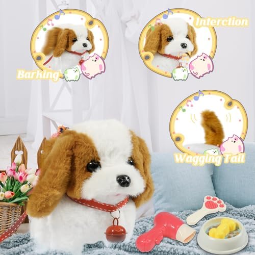 Plush Toys Walking Dog Toys that Can Walk, Bark and Wag Tail,Interactive Electronic Pet Toys Puppy with Leash,Easter Christmas Birthday Gift for Toddlers Kids
