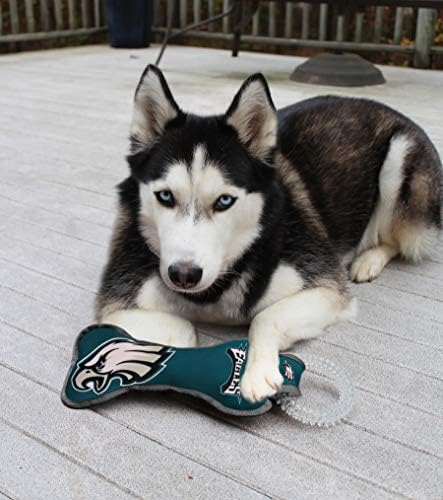 Pets First NFL Philadelphia Eagles Dental Dog TUG Toy with Squeaker. Tough PET Toy for Healthy Fun, Teething & Cleaning Pet's Teeth & Gum., Team Color, one Size (PHL-3310)