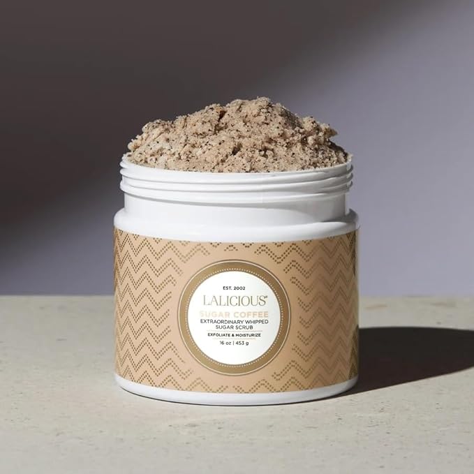 LALICIOUS Sugar Coffee, Exfoliating & Moisturizing Body Scrub with Coconut Oil, Coffee Grounds & Honey for Radiant Skin | Gently Buffs & Smooths Sensitive Skin | No Parabens | Large 16oz