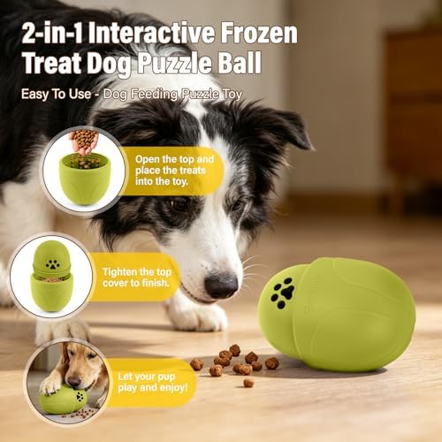Frozen Treat Dog Toy BPA Free Silicone Dogs Slow Feeder Lick Ball, Green