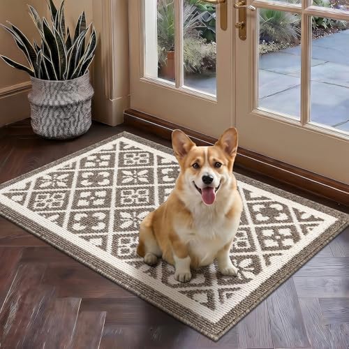 Ileading Indoor Door Mat 2x3ft, Absorbent Muddy Mats for Dogs, Low-Profile Entrance Welcome Mat with Non-Slip Rubber Backing, Washable Runner Carpet for Hallway,Entryway,Kitchen(Brown)