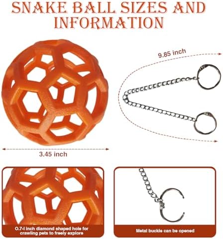 Turtle Feeder Ball -Turtles Feeding Toy with Hanging Chain Interactive Reptile Toy for Aquatic and Tortoises Ball Red Eared Slider Turtles Toys Aquarium Decorations Tortoise Treat Habitat Accessories