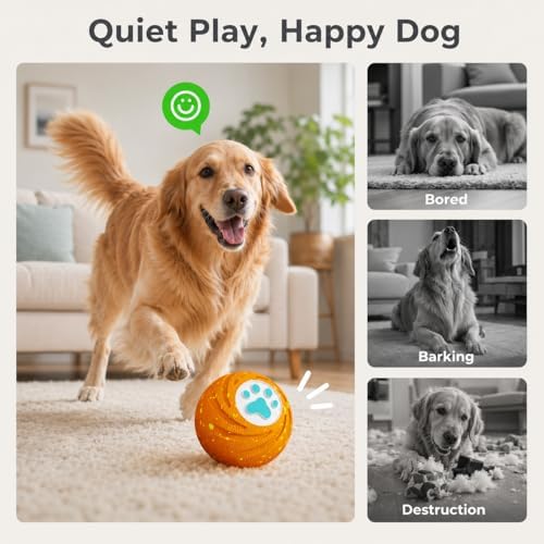 Lovkid Smart Interactive Dog Ball - Automatic Moving and Bouncing Pet Toy | Chew-Resistant E-TPU Shell, 3 Play Modes, USB-C Rechargeable for Medium Large Dogs Orange