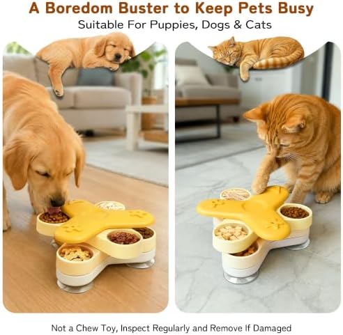 NORMON Dog Slow Feeder, 4-Layer Rotating Treat Puzzle with 3 Suction Cups