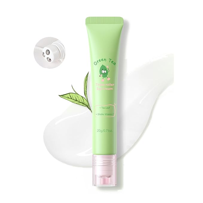 AKARY Green Tea Under Eye Cream with Triple-roller Massage, Advanced Formula with Kohhii Ekisu, Moisturizing, Firming, Smooth Wrinkle, Tighten skin, Even Tone for Dark Circles & Bags, Fine Lines