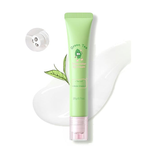 AKARY Green Tea Under Eye Cream with Triple-roller Massage, Advanced Formula with Kohhii Ekisu, Moisturizing, Firming, Smooth Wrinkle, Tighten skin, Even Tone for Dark Circles & Bags, Fine Lines