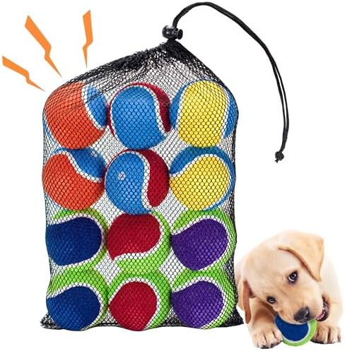 Squeaky Tennis Balls for Dogs - 12 Pack 2.5'' Durable Natural Rubber, Non-Toxic Dog Toy Balls with Mesh Bag for Outdoor Play & Training