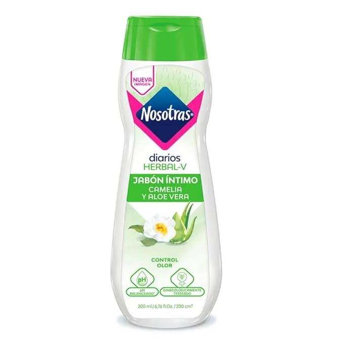 Feminine Wash Nosotras Set Intimate Soap And Wet Wipes Herbal-V Camellia and Aloe Vera | Kit Jabon Intimo y Pañitos Humedos Herbal-V Camelia y Aloe Vera Colombia (6.76oz - 200ml)