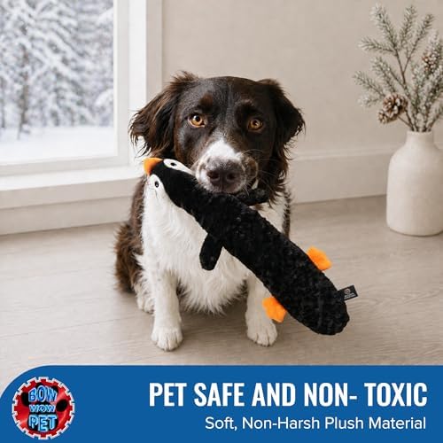 Bow Wow 24” Squeaky Penguin Plush Toy for Dogs & Cats | Soft Interactive Toy for Tug, Fetch & Chew | Ideal for Puppies, Kittens & Small-Medium Pets | Indoor Play & Teething Toy