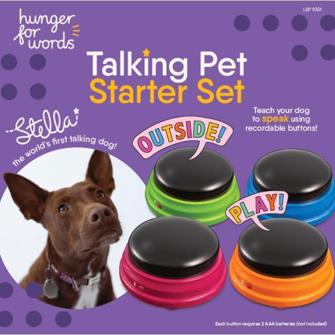 Hunger for Words Talking Pet Starter Set - Dog Buttons for Communication, Dog Training Tools, Recordable Button with Sound, Puppy Training Tools, Talking Toys for Dogs, Cat Button Clicker Set