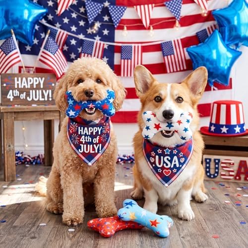 Civaner 12 Pcs 4th of July Squeaky Dog Toys Bulk Stuffed Plush Toys for Dogs Interactive Teething Chew Plaything for Small Medium Large Pets Teething Cleaning and Training