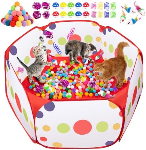 Cat Ball Pit with Balls, 176 Pcs Cat Enrichment Toys for Bored Kitten