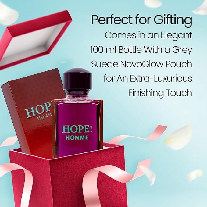 NovoGlow Hope Homme for Men - 100ml Eau De Parfum Spray for Men - Spicy Floral & Intense Fragrance, Warm Scent That Lasts All Day, Gift for Men for All Occasions