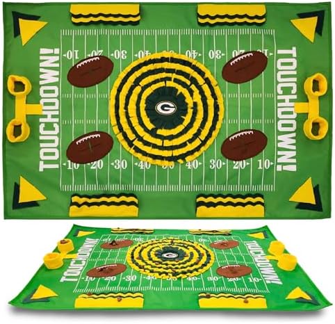 NFL Green Bay Packers Dog Snuffle Mat – Interactive Pet Slow Feeder, Football Field Design Food Puzzle Toy for Dogs & Cats, Foraging Activity Mat for Smarter Feeding