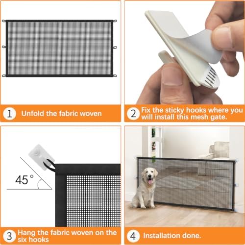Magic Mesh Dog Gate for Doorways – Indoor Pet Gate 30"x70" for Kitchen, Stairs, Hallway, Fits 64–66" Wide Openings