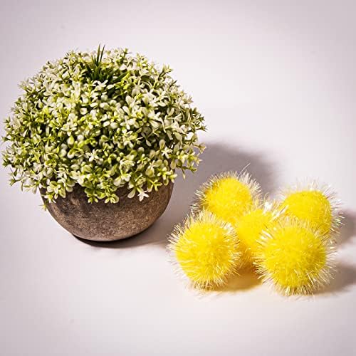 VAPKER 30 Pcs Cat Ball Toys Sparkle Balls Extra Large 2 Inch Cat's Favorite Chase Glitter Ball Glitter Tinsel Pom Poms Balls Yellow Color