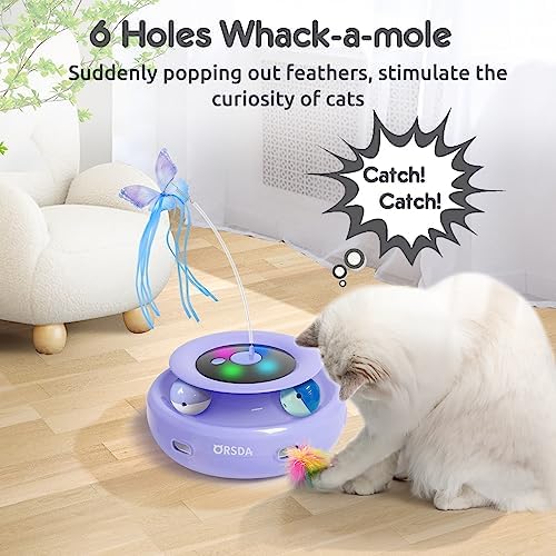 ORSDA Cat Toy, 3-in-1 Automatic Interactive Electronic Moving Ambush Feather, Fluttering Butterfly, Track Balls, USB Rechargeable Powered Smart Indoor Exercise Kicker
