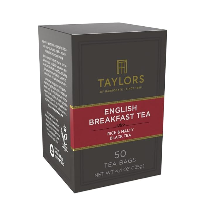 Taylors of Harrogate English Breakfast, Black Tea, Pillow Tea Bags, 50 Count (Pack of 6), Rich, Bright & Malty, Caffeinated, Enjoy Hot or Iced, 300 Teabags Total