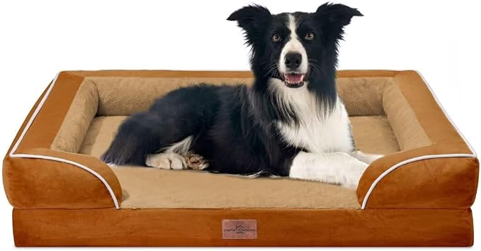 Comfort Expression Waterproof Orthopedic Dog Beds for Large Sized Dog | Supportive Egg Crate Foam Large Pet Bed with Removable Bolster, Dog Couch with Washable Cover & Non-Slip Bottom, 36x27 Inch