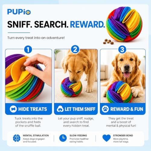 USA Foldable Dog Treat Puzzle Ball Durable Felt Foraging Ball for Keeping Dogs Busy, Slow Feeding, Mental Stimulation, Enrichment, Boredom Relief