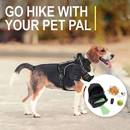 Petmolico No Pull Dog Harness, 2 Leash Clips Tactical Dog Harness Soft Padded Reflective Service Dog Vest with Dog Treat Pouch for Outdoor Walking Training, Black Small