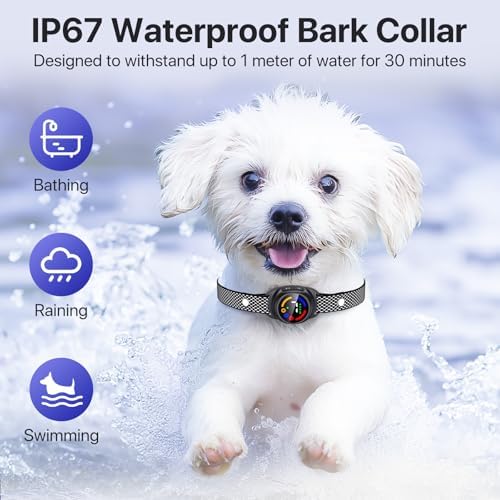 Bark Collar for Small Medium Dogs, Dog Bark Collar with Beep Vibration, IP67 Waterproof Rechargeable Barking Collar with 7 Adjustable Sensitivity (Classic Black, Small)
