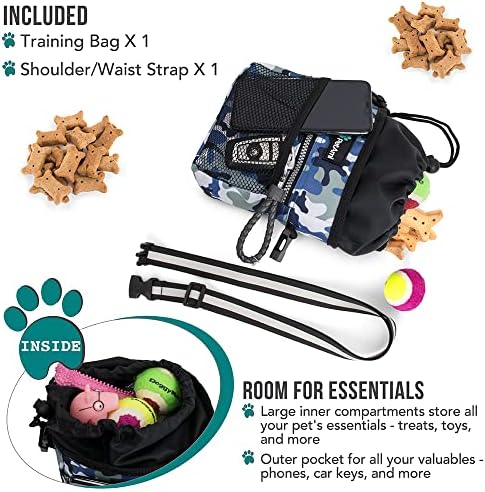 PetAmi Dog Treat Pouch, Pet Treat Pouch for Training, Dog Walking Bag Holder for Kibbles, Pet Food Toy, Dog Trainer Essentials Supplies, Poop Bag Dispenser, 3 Ways to Wear (Camo Blue)