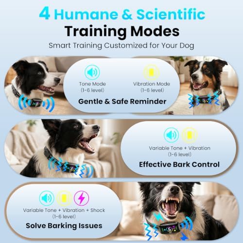Smart Dog Bark Collar, Anti Barking Collar with 4 Training Modes, 8 Adjustable Sensitivity, Rechargeable IP67 Waterproof for Medium and Large Dogs (11-150 lbs)