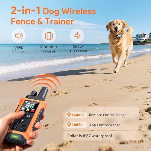 Meowant GPS Dog Collar, Wireless Electric Fence System with Remote