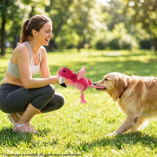 Pink Flamingo Bird Dog Chew Toy, 12.2 in, Squeaker Rope Treat Toy