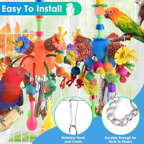 KATUMO Bird Toys, 2PCS Parakeet Foraging Shredder Hanging Toys with Sola Balls Sand Hammer, Parrot Ball Treats for Conure Mini Macaw Cockatiel Lovebird Small-Medium Birds