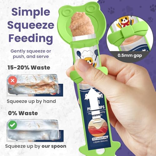 Lickable Cat Treat Spoon, Puree Squeeze Feeder, Silicone, Green