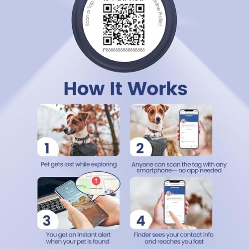 Silent Silicone Dog Tags Personalized for Pets, Scan QR for Instant Location Alerts, Emergency Contact and Modifiable Pet Profile, Waterproof, 1 Pack (Blue)