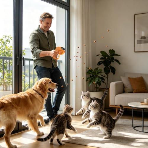Cat Treat Launcher with Detachable Feeder, Interactive Kitten Treat Shooter