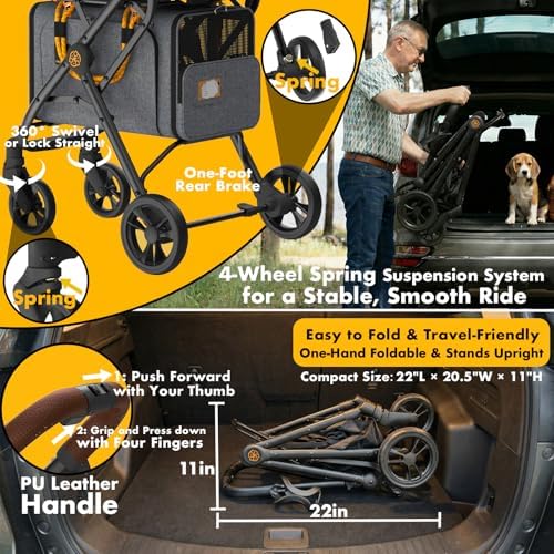 PAWZIDEA Double Pet Stroller with 2 Detachable Carrier, Multifunctional