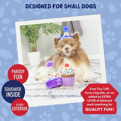 Huxley & Kent Tiny Tuff Plush Dog Toy, It's My Barkday (2 Pack)