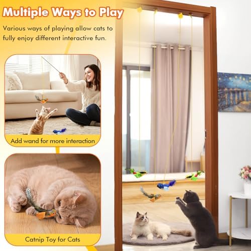 Interactive Cat Toys for Indoor Cats, 3 Pack Hanging Chirping Bird Cat Toy