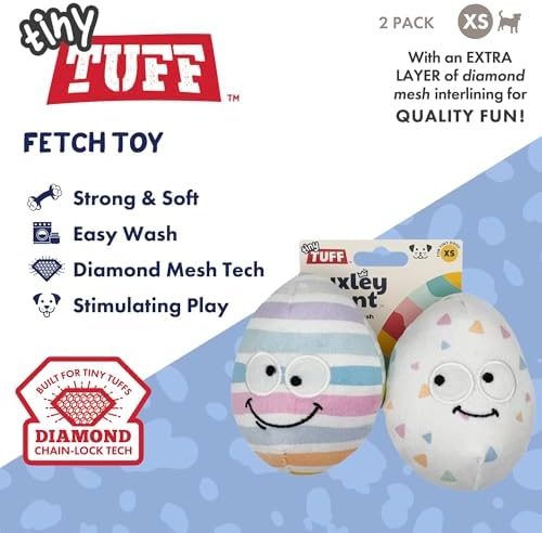 Huxley & Kent Tiny Tuff Plush Dog Toy, Squeaky Eggs (2 Pack)