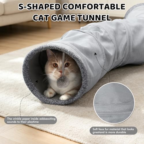 XIAPIA Cat Tunnels for Indoor Cats, 6-in-1 Collapsible Crinkle Play Tunnel