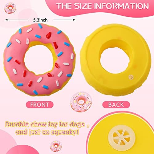 Leitee 3 Pcs Rubber Doughnut Dog Toy with Squeakers 5.3 Inch,Doughnut